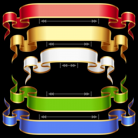 Ribbon set with adjusting length  Vector red, golden, blue, green and white frame isolated on background のイラスト素材
