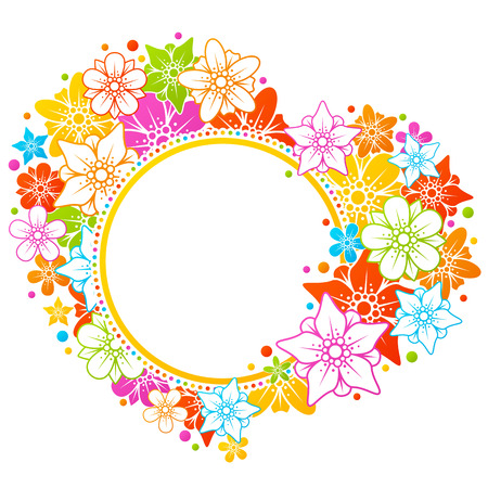 Colorful floral heart frameのイラスト素材