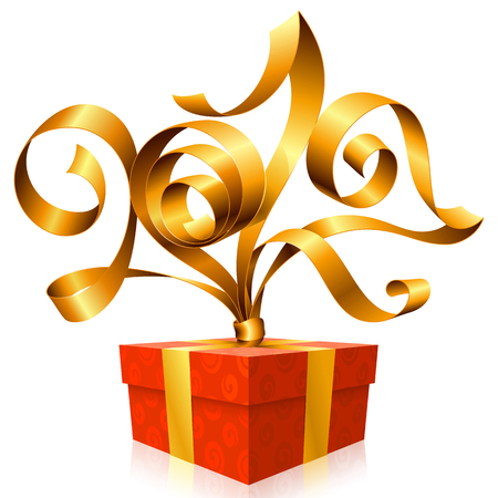 golden ribbon and gift box. Symbol of New Year 2017のイラスト素材