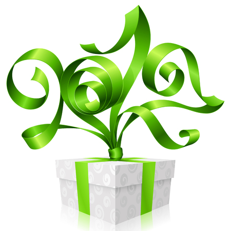 green ribbon and gift box. Symbol of New Year 2017のイラスト素材