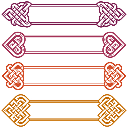 Vector Irish Frame set. Design elements of Celtic Knot in the shape of Heart. Medieval Art isolatedのイラスト素材