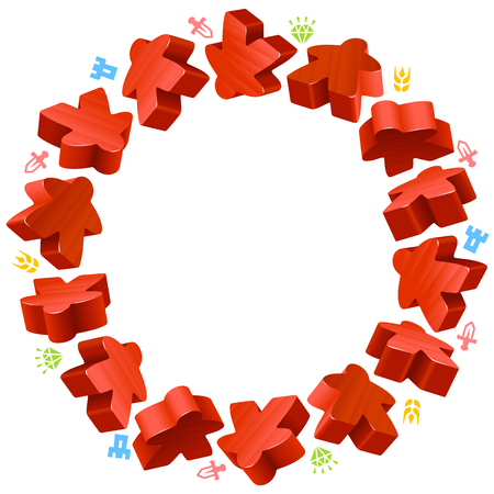 Circle frame of red meeples for board games. Game pieces and resources counter icons.のイラスト素材