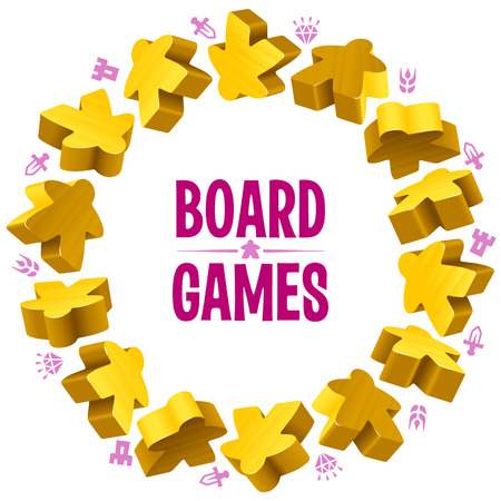 Circle frame of yellow meeples for board games. Game pieces and resources counter icons.のイラスト素材