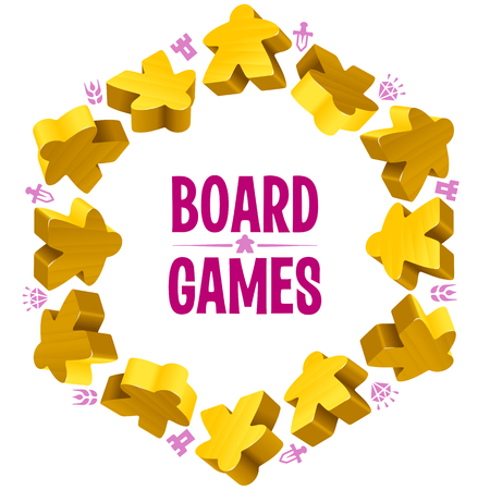 Hex frame of yellow meeples for board games. Game pieces and resources counter.のイラスト素材