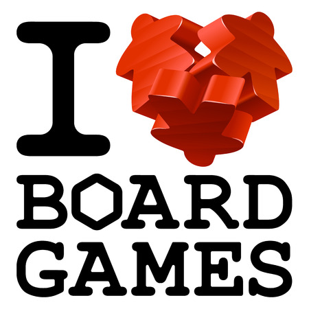 Vector red meeples in the shape of heart. Wooden game pieces isolated on white background.のイラスト素材