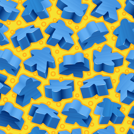 Vector board games background of blue meeples. Seamless pattern of wooden pieces for gift wrapping or wallpaperのイラスト素材