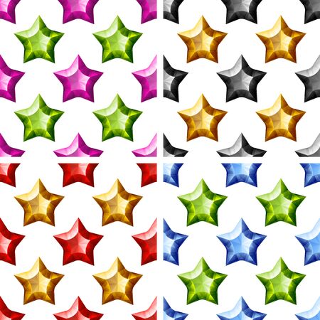 Diamonds Stars Seamless Pattern Set. Yellow, Black, Red, Blue and Green Fashion Background Elements. Luxury Abstract Geometric Texture Collection. Design Template for Wallpaper, Wrapping, Fabric or Textile. Vector Illustrationのイラスト素材