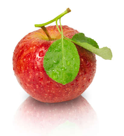 Ripe juicy red apple isolated on white background. Fresh fruit food.の写真素材