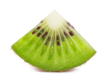 One slice of juicy sweet kiwi isolated on white background. Fresh fruits.の写真素材