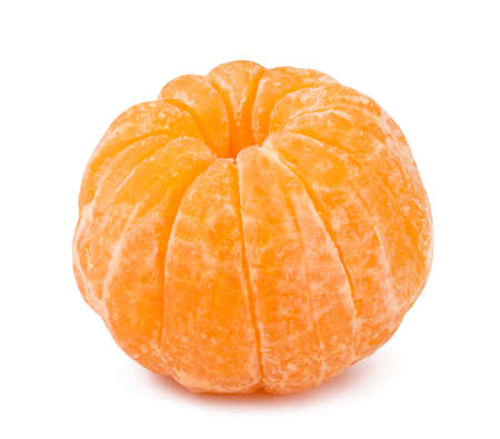 Sweet ripe peeled tangerine isolated on white background.の写真素材