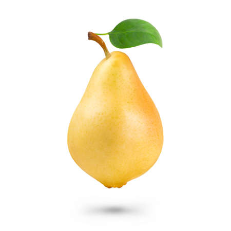 Ripe sweet yellow pear isolated on white background. Fresh fruits.の写真素材