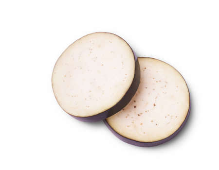Eggplant slices isolated on white background. Fresh vegetables.の写真素材