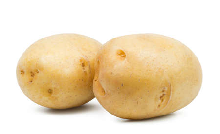 Two ripe potatoes isolated on white background. fresh vegetables.の写真素材