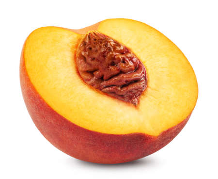 Peaches isolated. One half of a peach on a white background. fresh fruit.の写真素材
