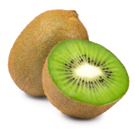 Kiwi isolated. Ripe sweet kiwi fruit and half a kiwi on a white background.の写真素材
