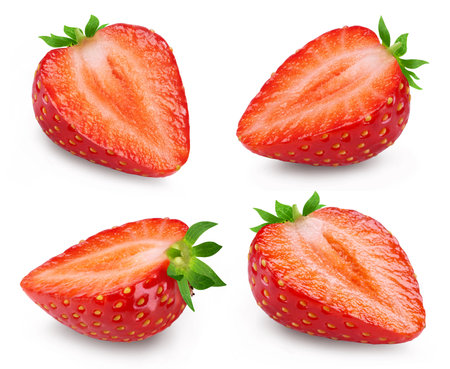 Strawberries isolated set. Collection of sliced strawberries in different angles.の写真素材