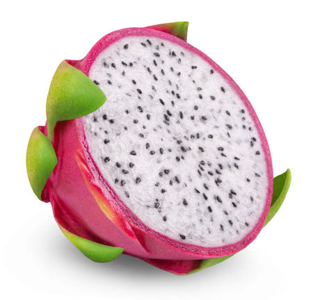Pitaya isolated. Ripe dragon fruit or pitahaya and half of the fruit on a white background.の写真素材