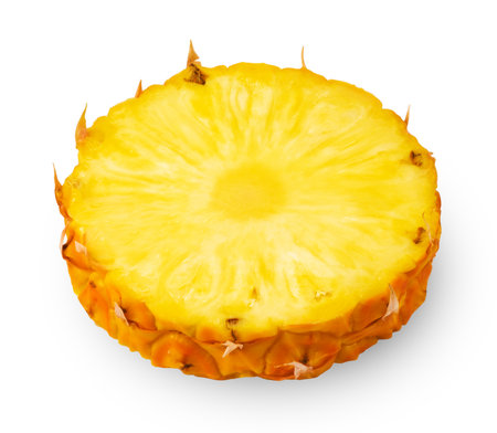 Pineapple isolated. A slice of ripe pineapple on a white background.の写真素材
