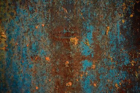 Blue painted metal with rust texture. Abstract background.