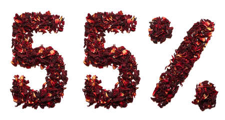 55 percent of hibiscus tea on a white background isolated. Sale of food background.の写真素材