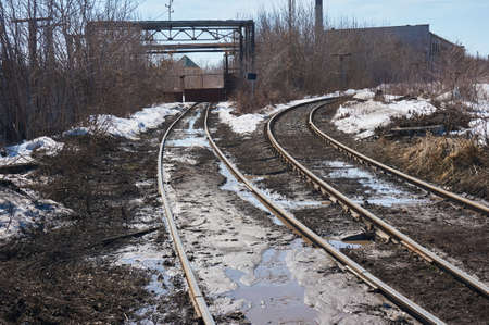 The old railway is in an abandoned factory.の写真素材