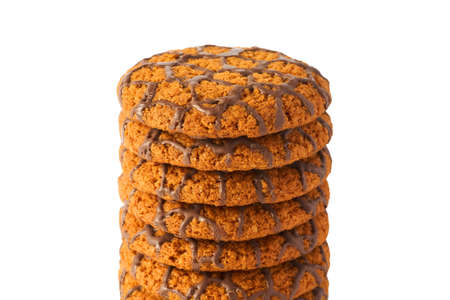 A stack of chocolate cookies isolated on a white background.