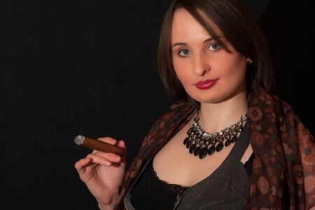 the girl with a cigarの写真素材