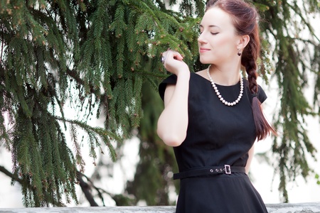 The woman enjoys needles smellの写真素材