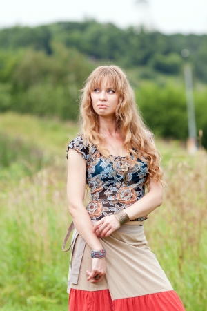 The girl of hippie with a long fair hairの写真素材
