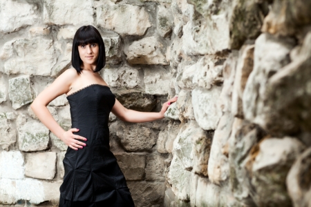 woman in a black dressの写真素材