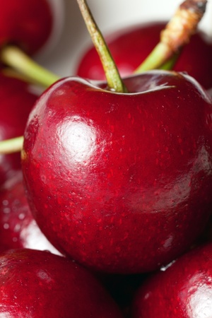 beautiful red berry ripe juicy cherry close-upの写真素材