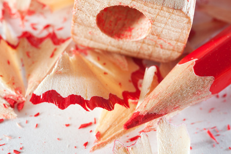 Red pencil and sharpener close-up. Photos office appliancesの写真素材