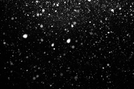 beautiful flying heavy snow on a black background of the night skyの写真素材