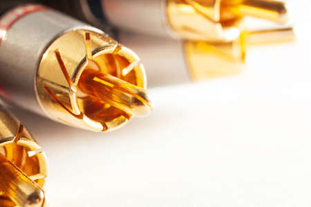 beautiful gold interconnect RCA wires close upの写真素材
