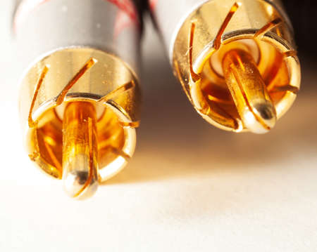 beautiful gold interconnect RCA wires close upの写真素材