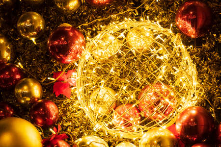 beautiful christmas red and gold balls and garlandの写真素材