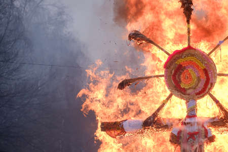 spring festive burning of carnival effigy. rite of farewell to winter. pancake weekの写真素材