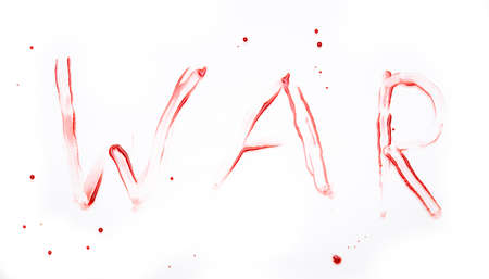 bloody inscription war on a white backgroundの写真素材