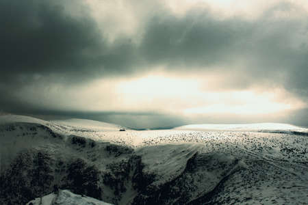 Giant mountain and their Giant mine. Landscape view in winter. View of peaks. (Czech Republic Giant mountain)の写真素材