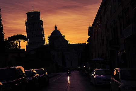 Night scene in Pisa, Italy. Sunset in Pisa.の写真素材