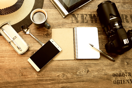 Travel accessories for planning vacationsの写真素材