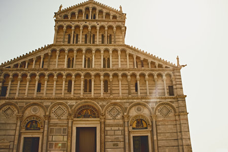 Front view of historic house near Pisa, symmetrical facade, warm tones, Italian architecture, old stone texture, heritage mood, Tuscany culture, elegant travel composition.の写真素材