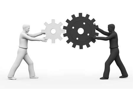 Business team work - puzzle pieces made in 3d over white - diverse peopleの写真素材