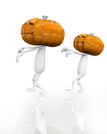 3d. Halloween. Two zombies whose heads instead of pumpkin.の写真素材