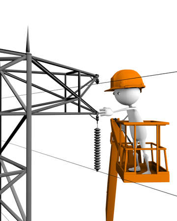 3d image of electrical company linemen performing workの写真素材
