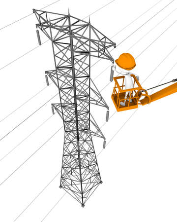 3d Electrical worker repairing the phone linesの写真素材
