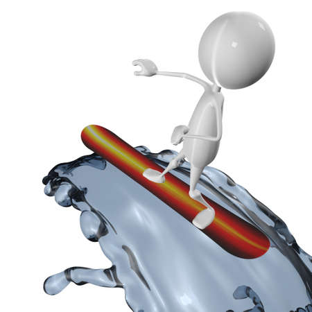 3d Man rides his board on a waveの写真素材