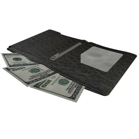 Wallet with dollars isolated on white backgroundの写真素材