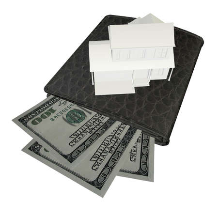 3d Buying a new home, pay Cash on a white backgroundの写真素材