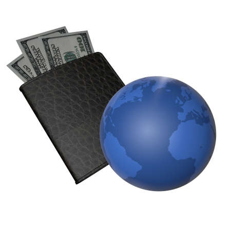 3d Purse and blue globe.の写真素材